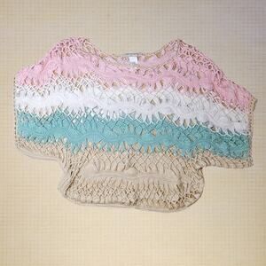 Vivid Collection of NY Women's L Multicolor Crochet Knit Boho Beach Cover-Up Top